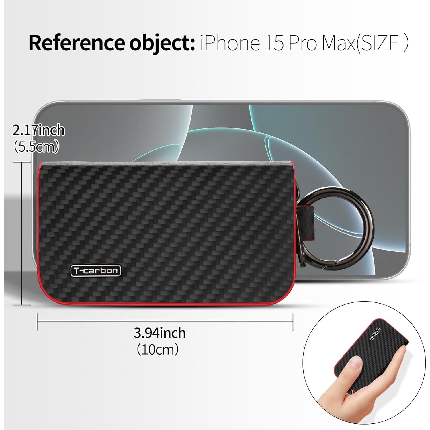 Funda para llavero T-carbon de fibra de carbono y cuero ROJO