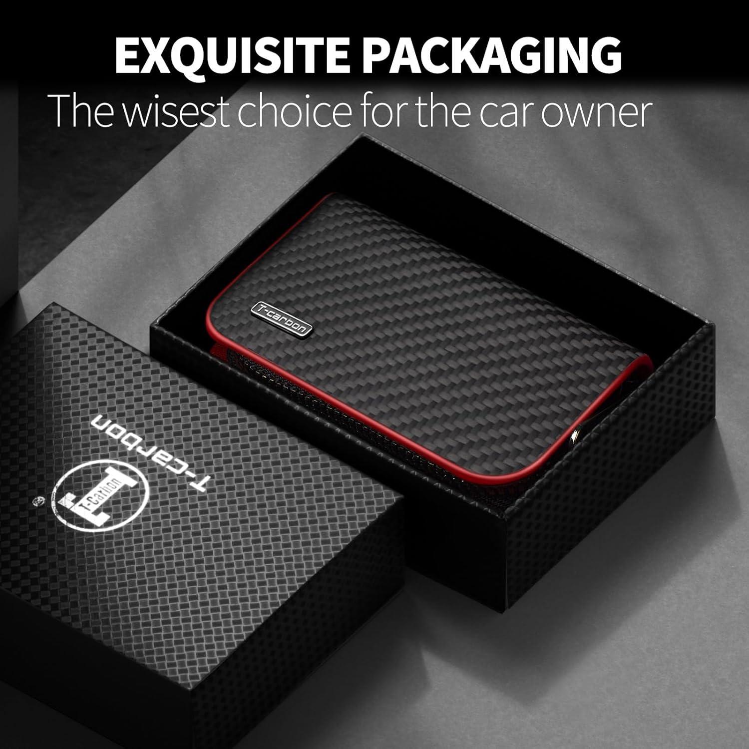 Funda para llavero T-carbon de fibra de carbono y cuero ROJO