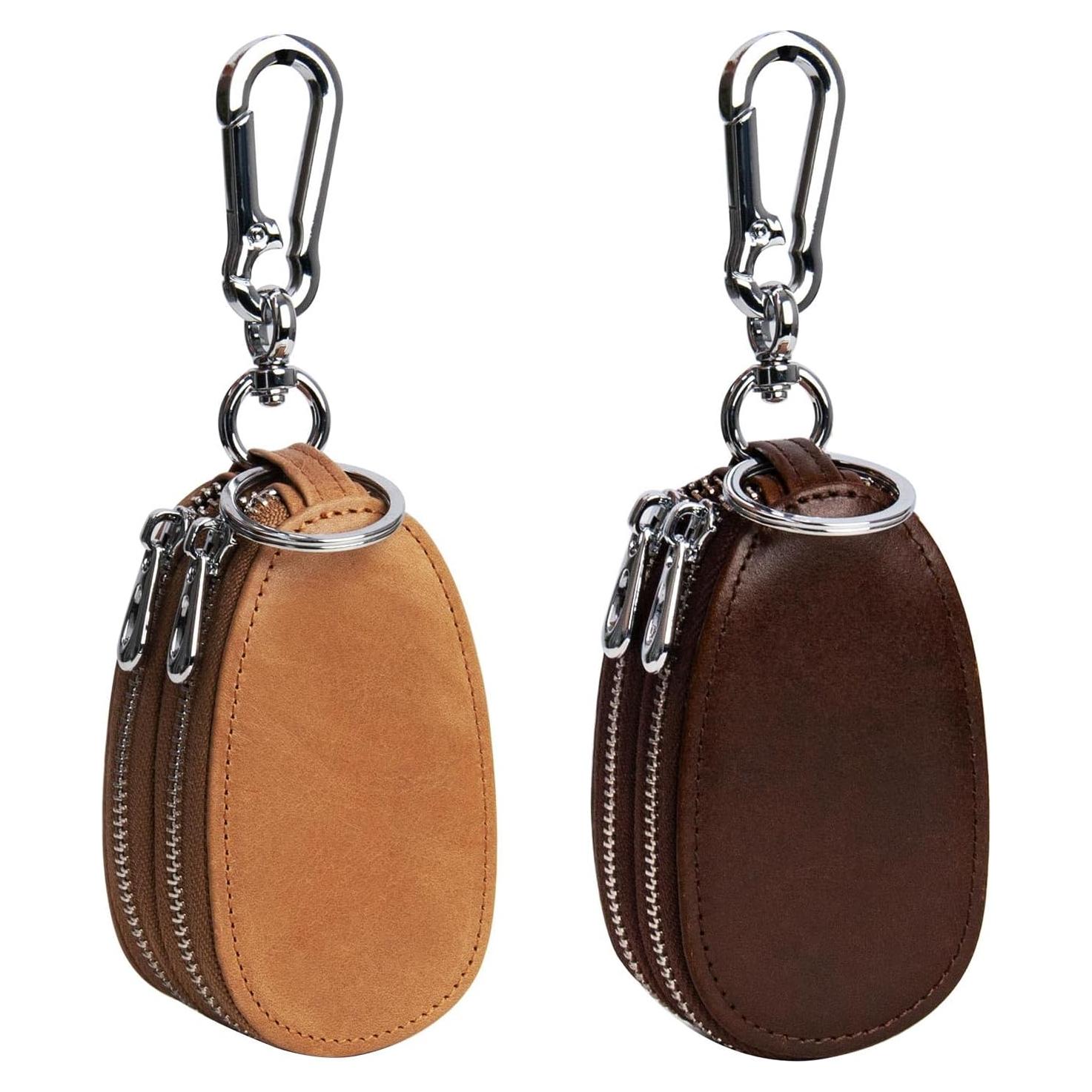 Funda de Llaves de Cuero Genuino UVKDEENK Doble Cremallera Marrón