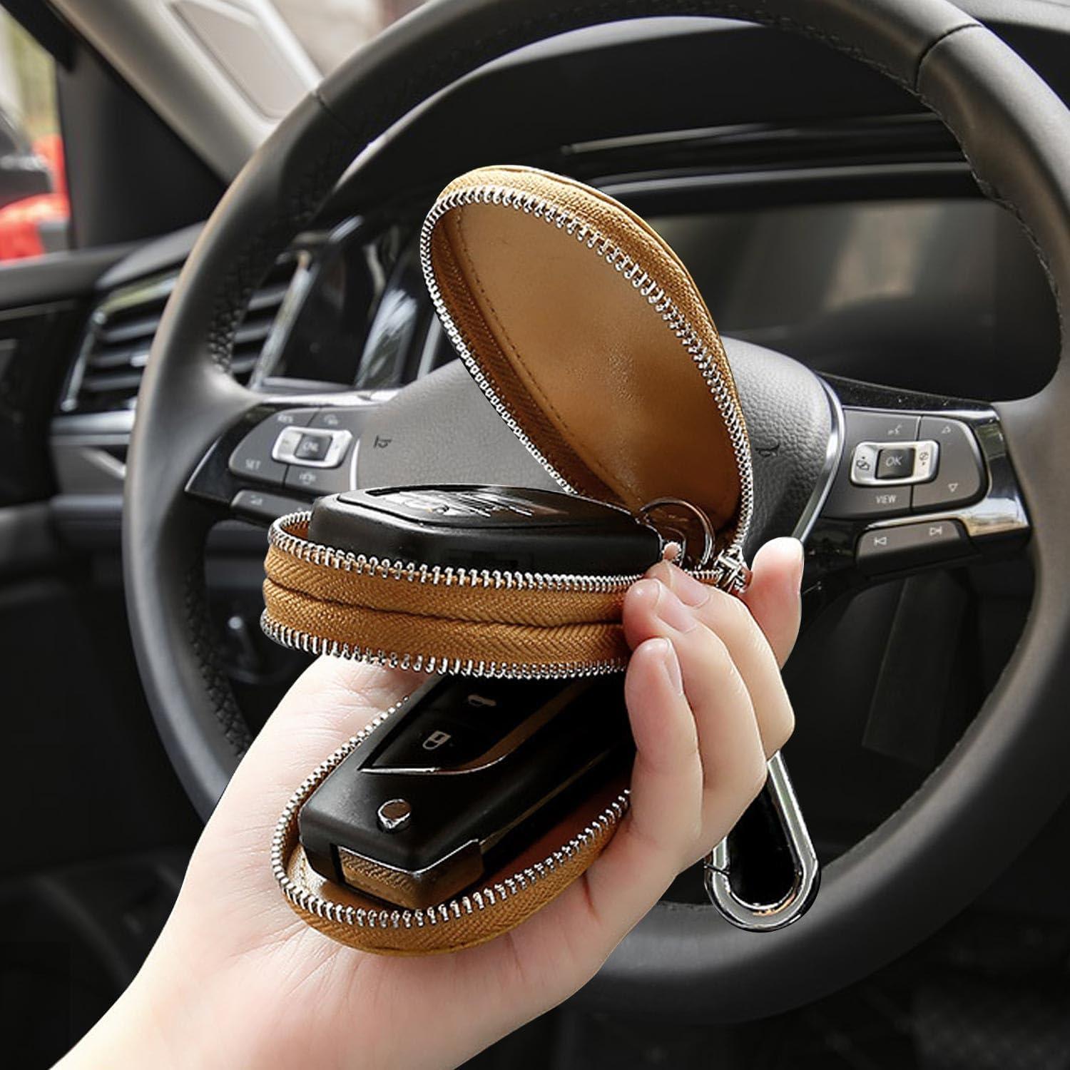 Funda de Llaves de Cuero Genuino UVKDEENK Doble Cremallera Marrón