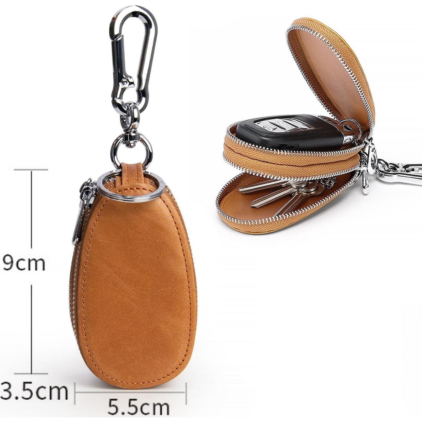 Funda de Llaves de Cuero Genuino UVKDEENK Doble Cremallera Marrón