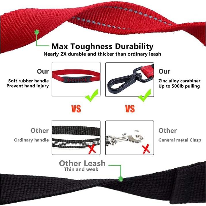 Dog Leash Bungee Multifunctional with Car Seatbelt for Large Dogs, Highly Reflective Threads Elastic Durable 3 to 5 Ft for Small Medium and Large Dogs, with LED Light Poop Bag Dispenser (Light Blue)