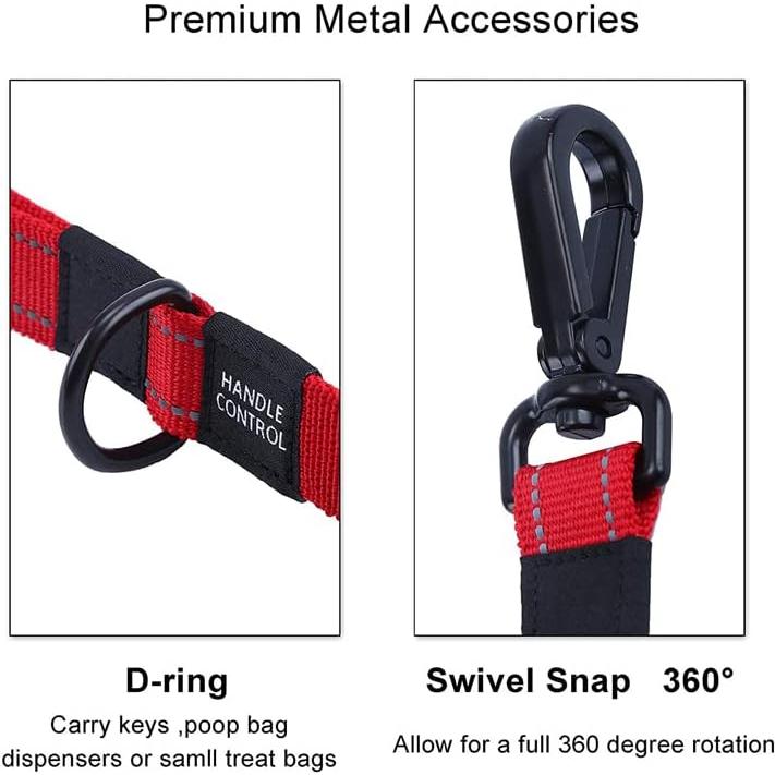 Dog Leash Bungee Multifunctional with Car Seatbelt for Large Dogs, Highly Reflective Threads Elastic Durable 3 to 5 Ft for Small Medium and Large Dogs, with LED Light Poop Bag Dispenser (Light Blue)