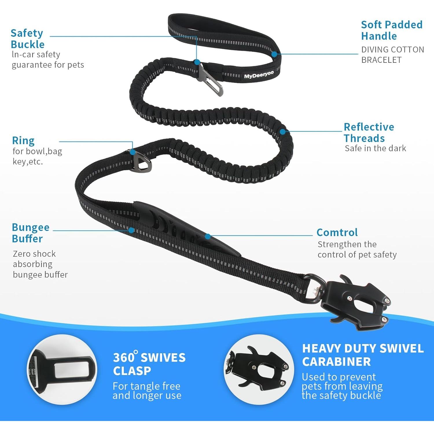 Correa Táctica para Perros MYDEERYOO 4-6 Pies Bungee Reflectante