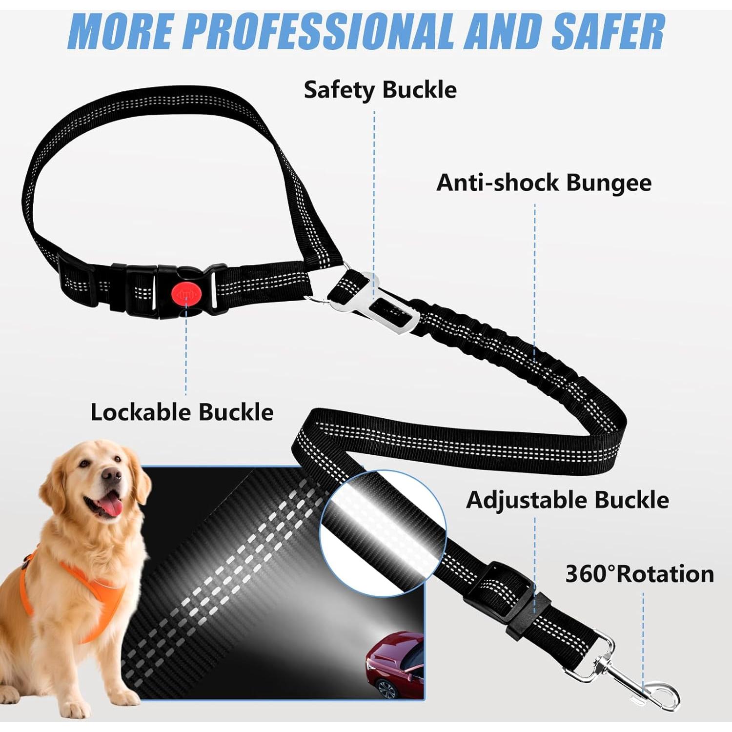 Cinturón de Seguridad para Perros ROUWINNE Ajustable Negro