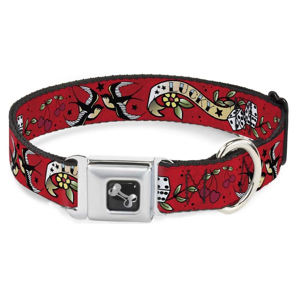 Collar de Perro Buckle-Down Rojo Suertudo 22.86-38.1 cm 2.54 cm