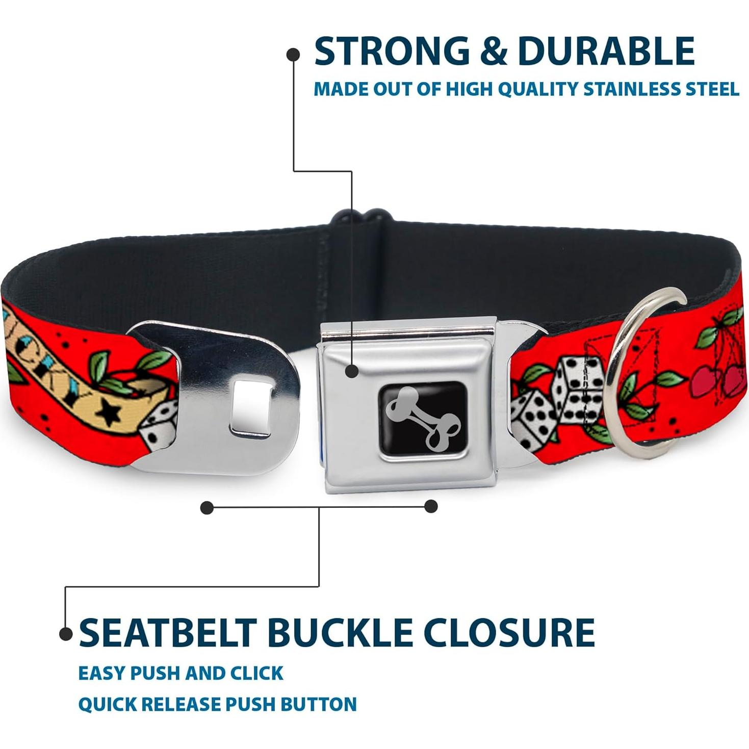 Collar de Perro Buckle-Down Rojo Suertudo 22.86-38.1 cm 2.54 cm