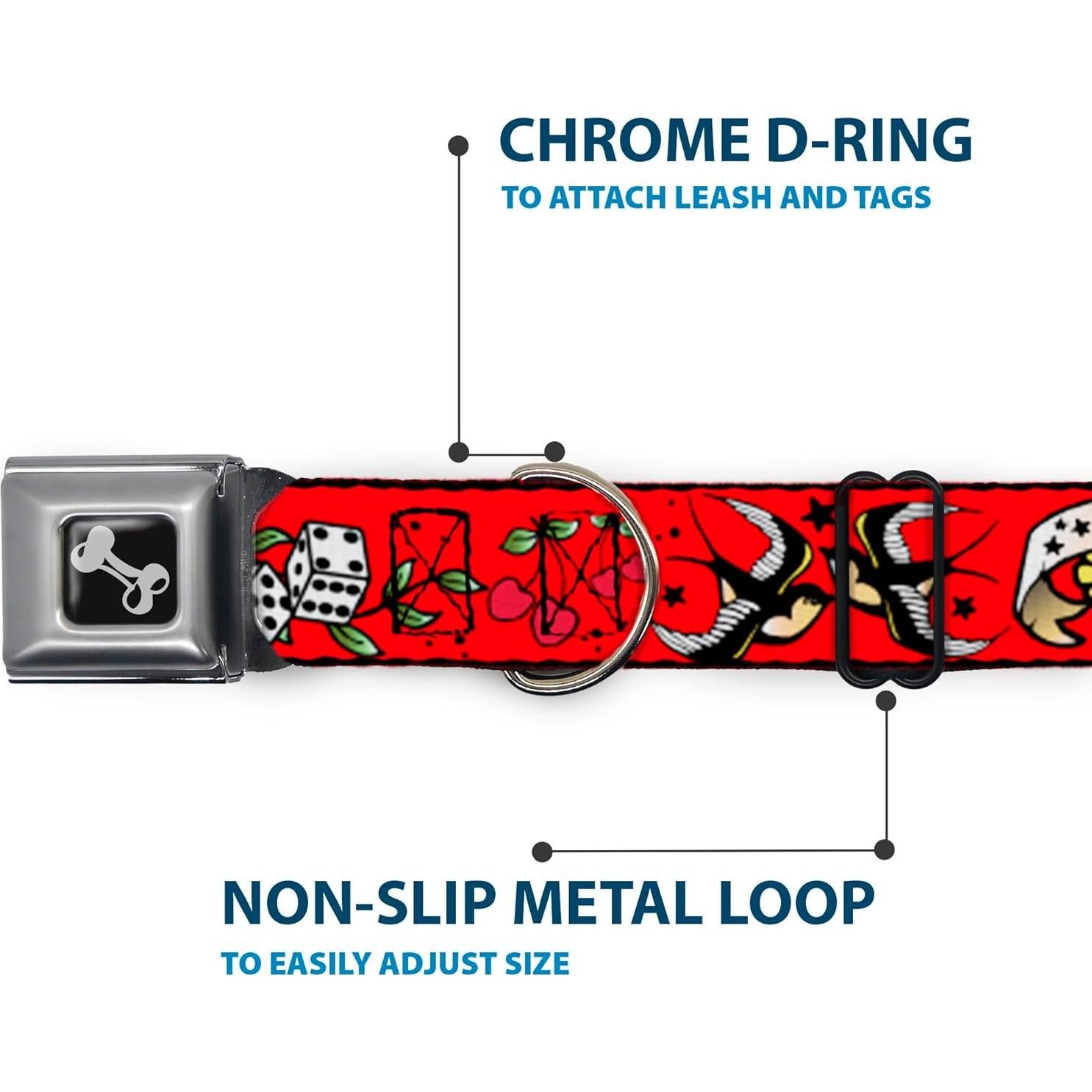 Collar de Perro Buckle-Down Rojo Suertudo 22.86-38.1 cm 2.54 cm