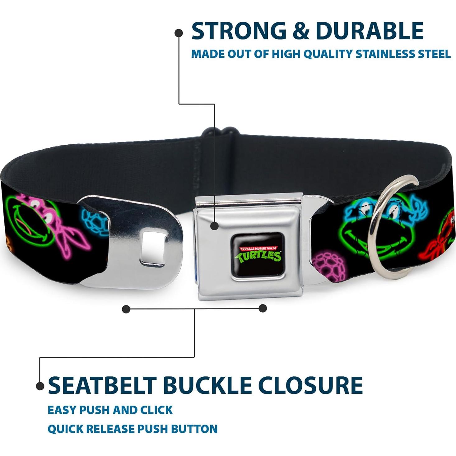 Collar para Perro Buckle-Down TMNT Neón 2.54 cm Ancho 23-38 cm