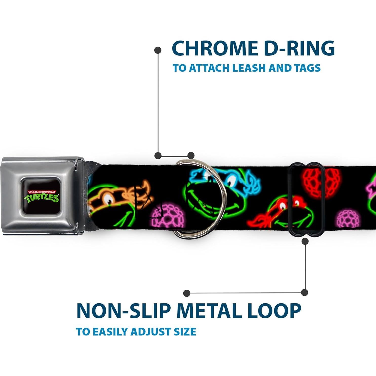 Collar para Perro Buckle-Down TMNT Neón 2.54 cm Ancho 23-38 cm