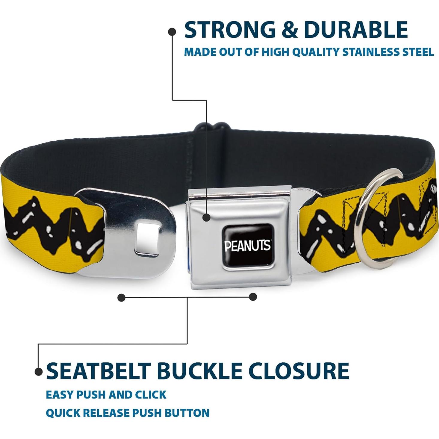 Collar para Perro Peanuts Buckle-Down 11-16.5" Amarillo Negro