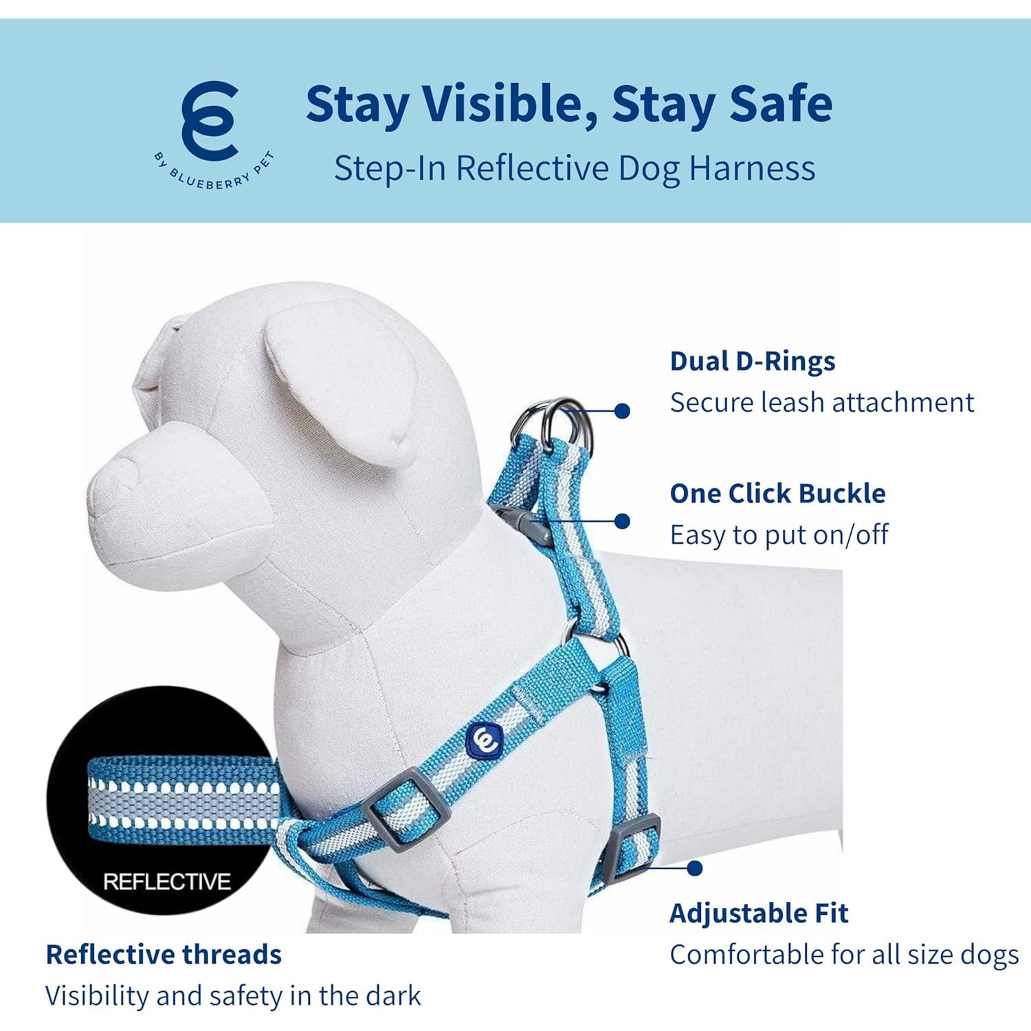 Arnés Reflectante Blueberry Pet Pequeño Azul Cielo 41.91-54.61 cm