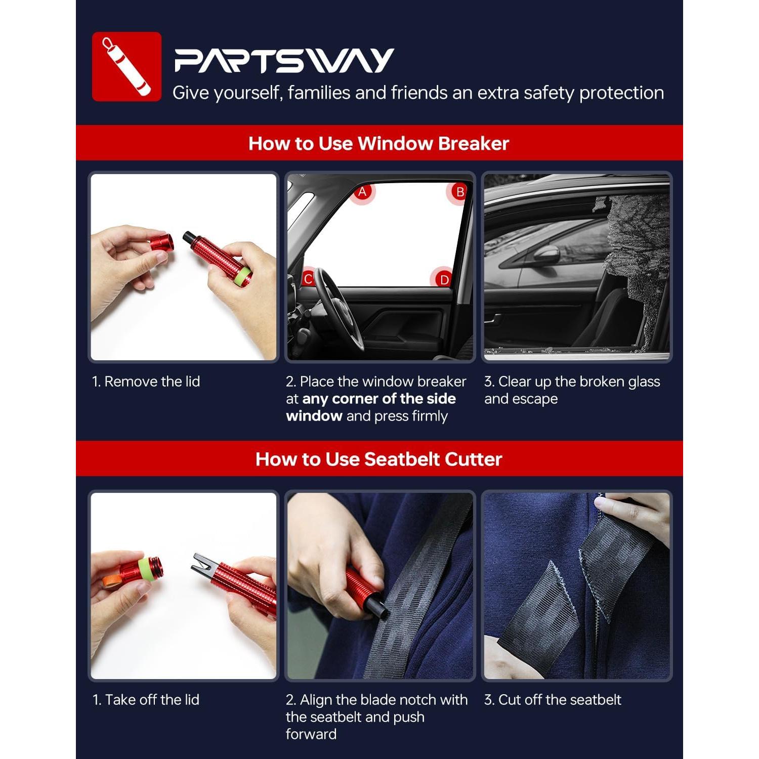 Cortador de Cinturón y Rompedor de Ventanas PARTSWAY 2 en 1