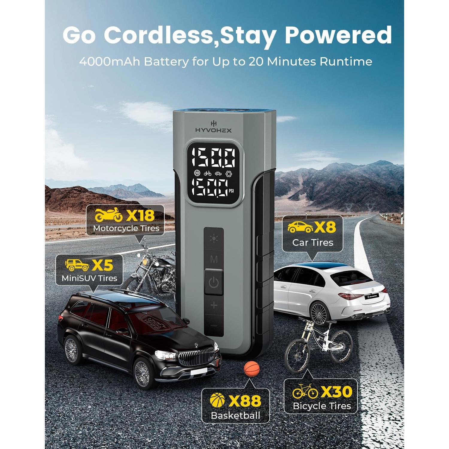 Compresor de Aire Portátil HYVOHEX 150 PSI con Manómetro Digital