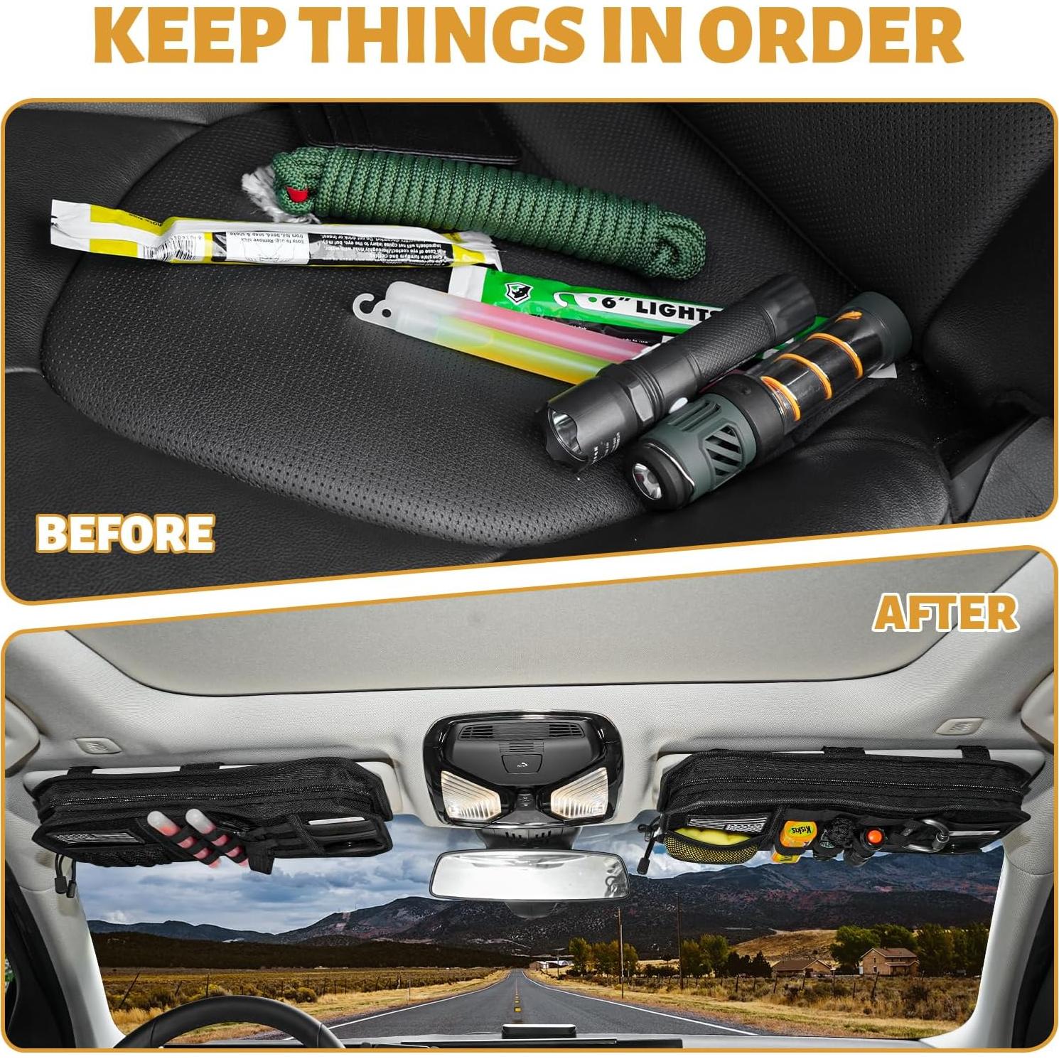 Organizador de Visera de Coche MAIKER con Cremallera y Molle