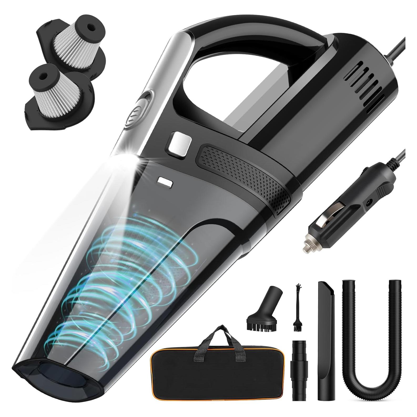 Car Vacuum, Portable Vacuum Cleaner with Powerful 7000PA Suction, DC 12V Power 16.4Ft Cord Vacuum Cleaner, LED Light, 0.33L Capacity, Car Accessories for Men/Women
