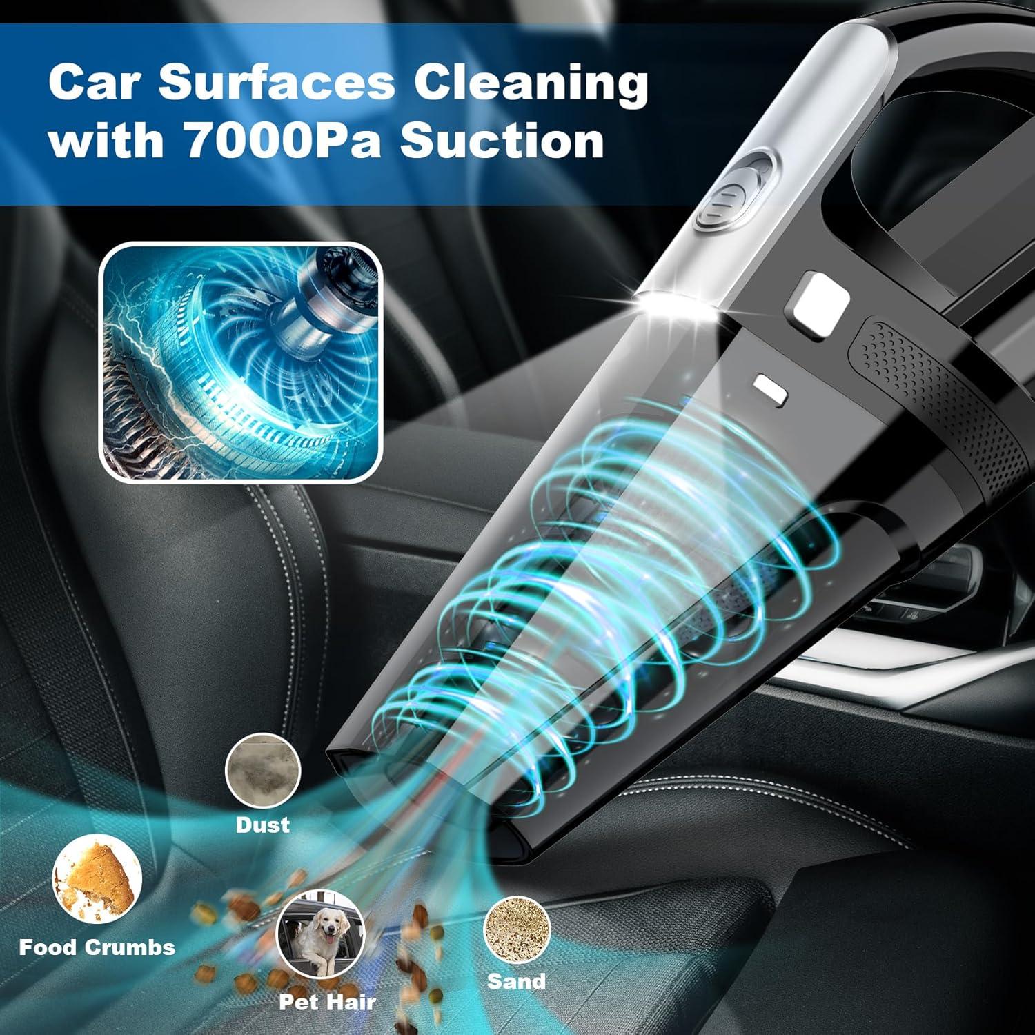 Car Vacuum, Portable Vacuum Cleaner with Powerful 7000PA Suction, DC 12V Power 16.4Ft Cord Vacuum Cleaner, LED Light, 0.33L Capacity, Car Accessories for Men/Women