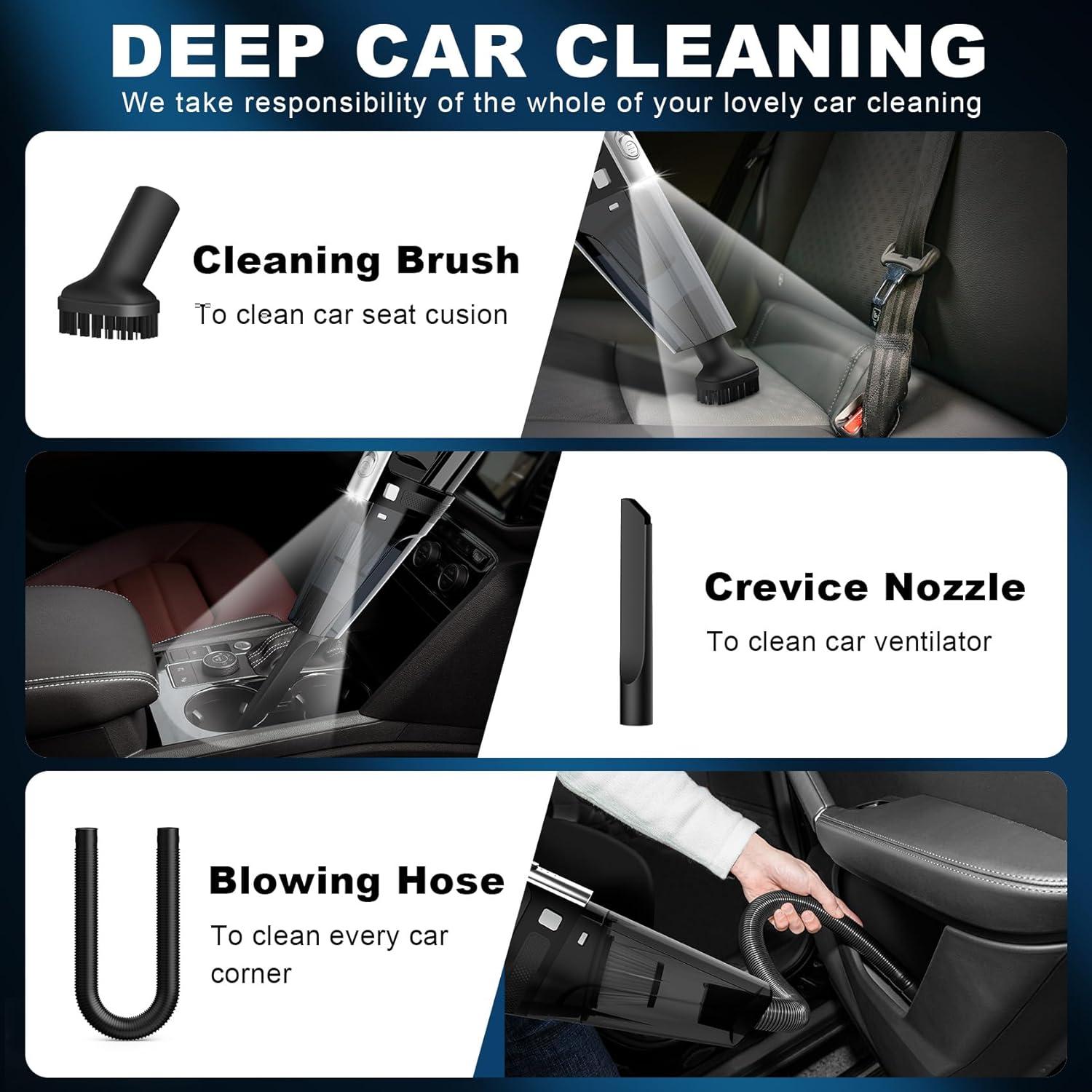 Car Vacuum, Portable Vacuum Cleaner with Powerful 7000PA Suction, DC 12V Power 16.4Ft Cord Vacuum Cleaner, LED Light, 0.33L Capacity, Car Accessories for Men/Women