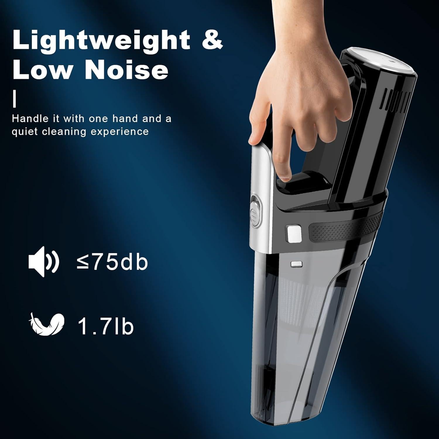 Car Vacuum, Portable Vacuum Cleaner with Powerful 7000PA Suction, DC 12V Power 16.4Ft Cord Vacuum Cleaner, LED Light, 0.33L Capacity, Car Accessories for Men/Women