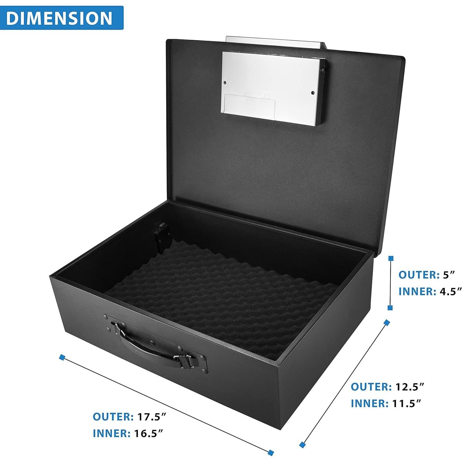 Portable Digital Keypad Lock Box – Secure Travel Safe for Valuables, Steel Construction, Removable Tethering Cable, Backup Keys & Batteries Included