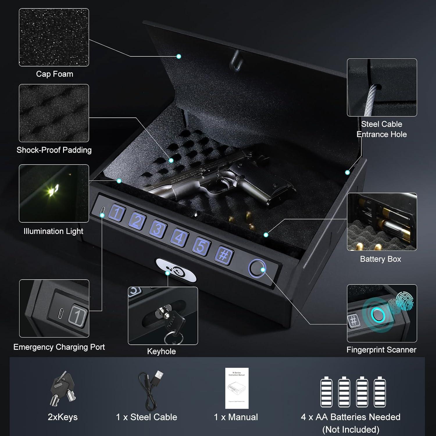 Caja Fuerte Biométrica TRRKO K2 para Pistolas - Acceso Rápido