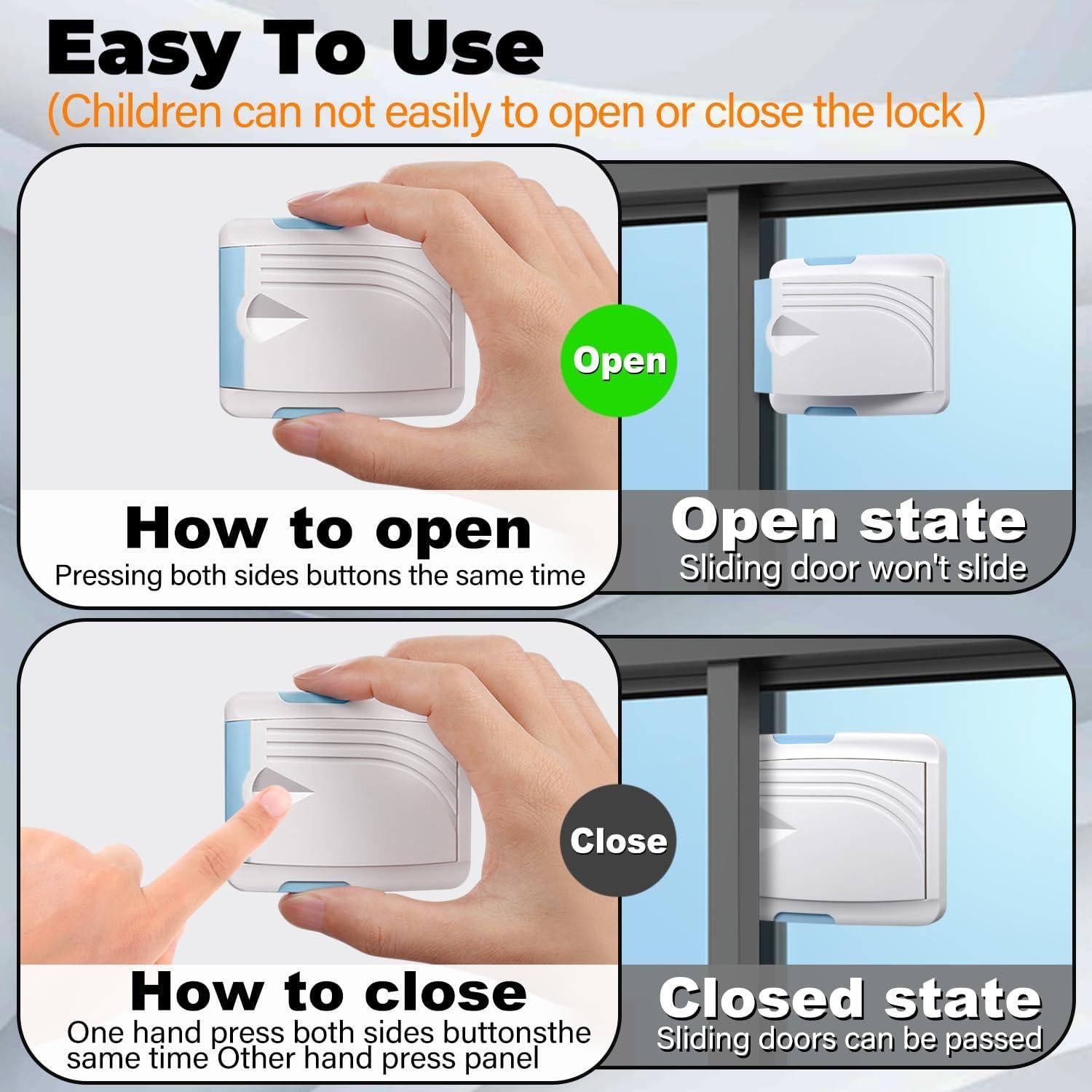 Cerradura de Seguridad Infantil para Puertas Deslizantes - 2 Pzs Azul
