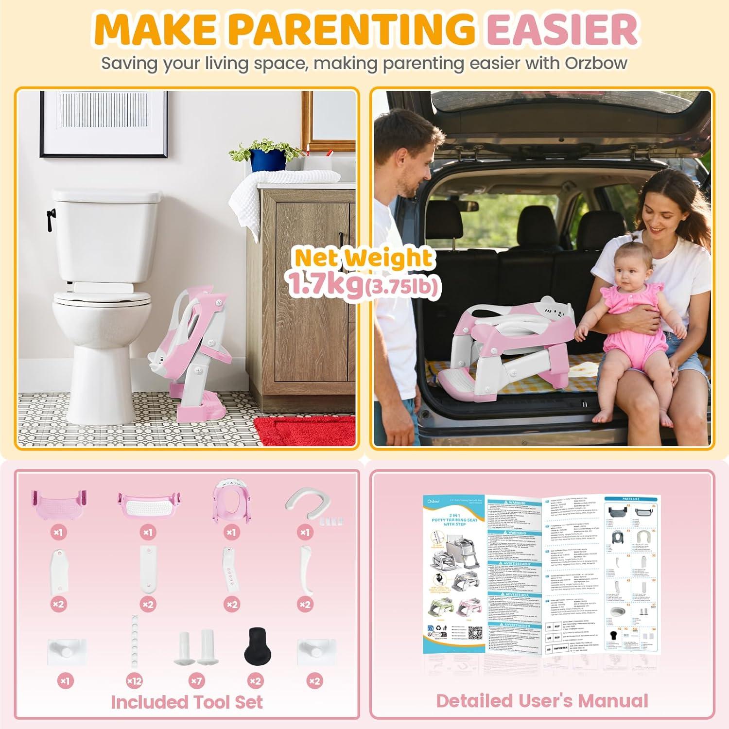 Asiento de Entrenamiento para Ir al Baño Orzbow Rosa 2 en 1
