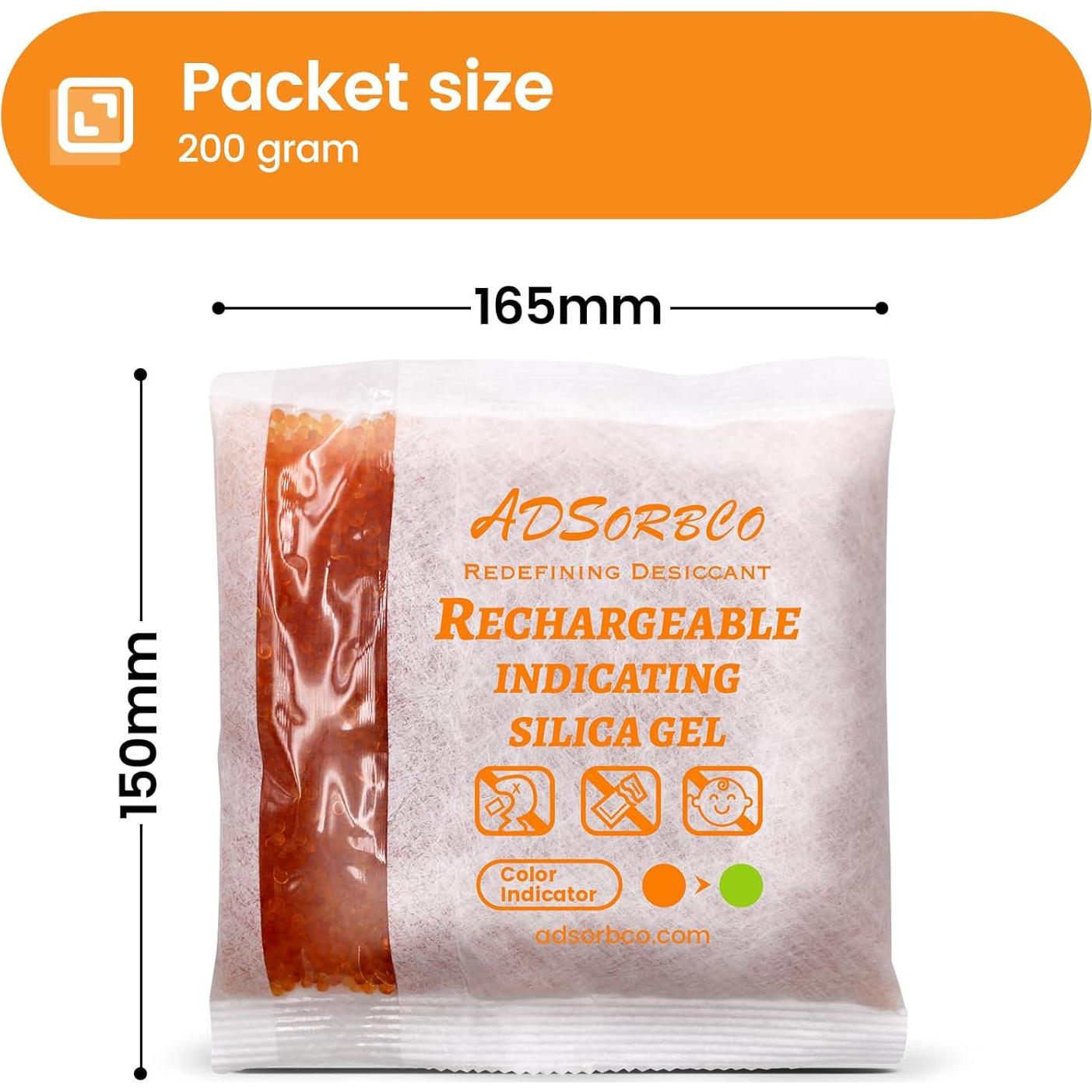 Paquetes de Gel de Sílice Adsorbco 200g - 2 Piezas Recargables