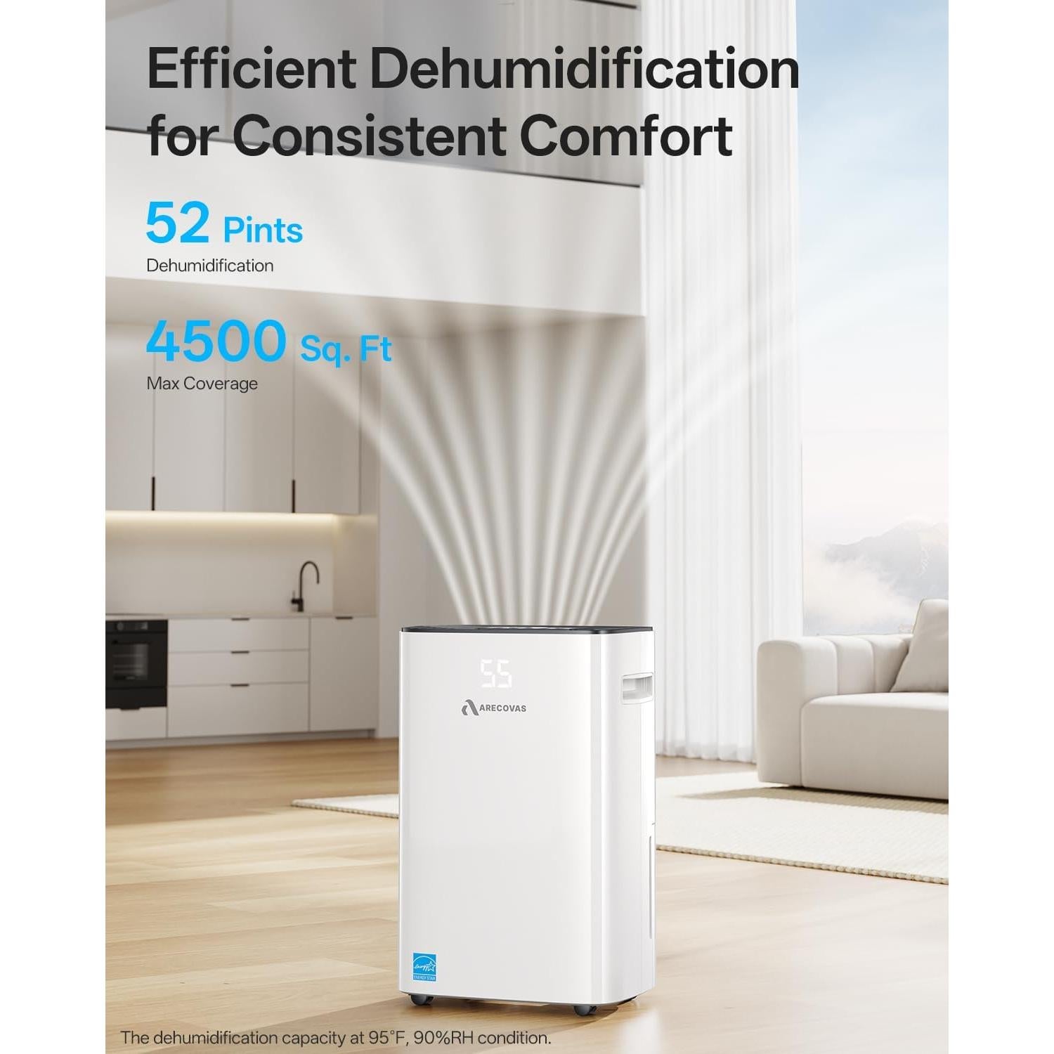 Deshumidificador Arecovas 52 Pintas 4500 Pies² 2025 Energy Star