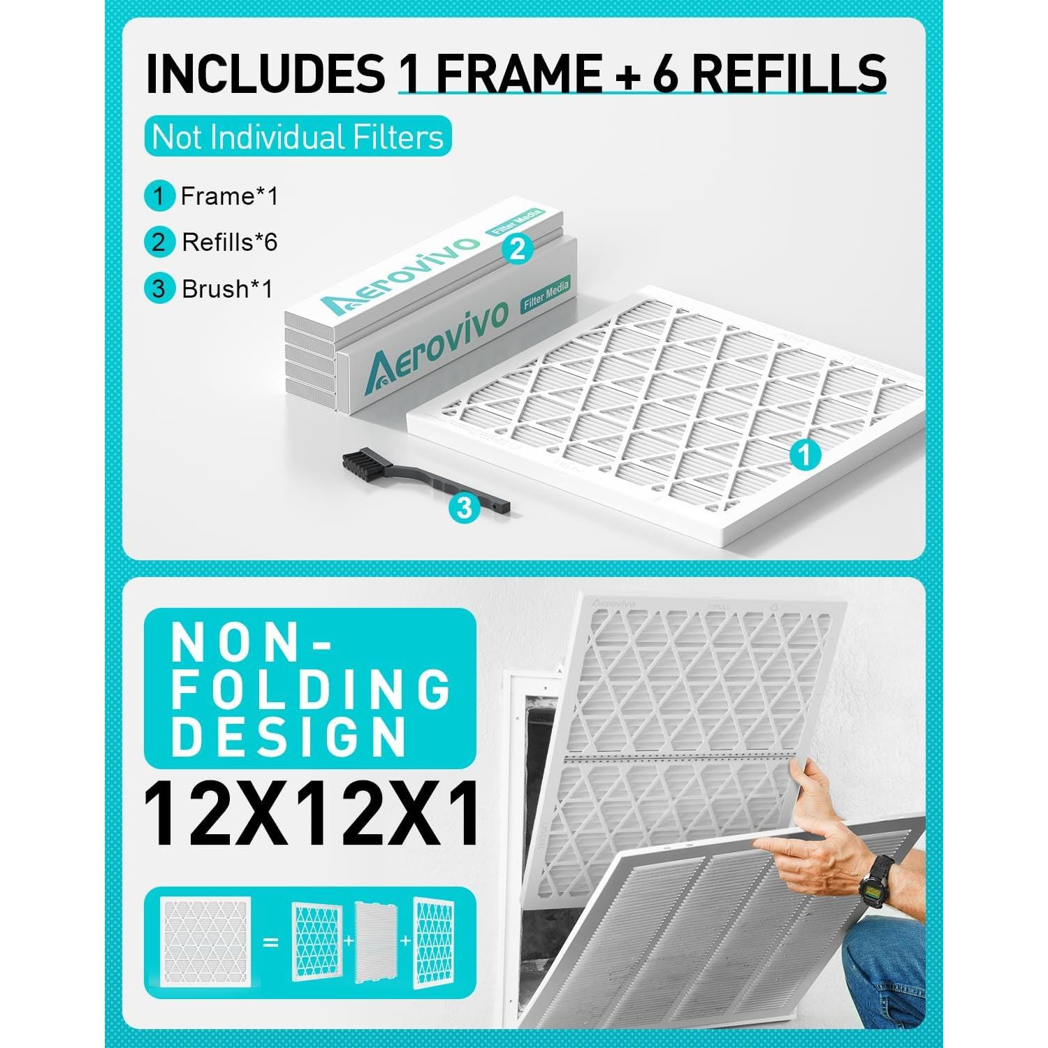 Kit de Filtro de Aire Refillable AErovivo MERV 8 12x12x1