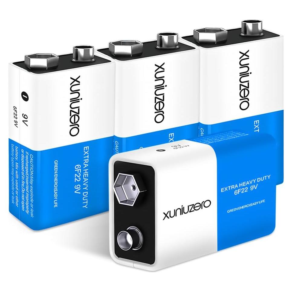 Baterías 9V XUNIUZERO 6F22 Cuadradas Duraderas - Paquete de 4
