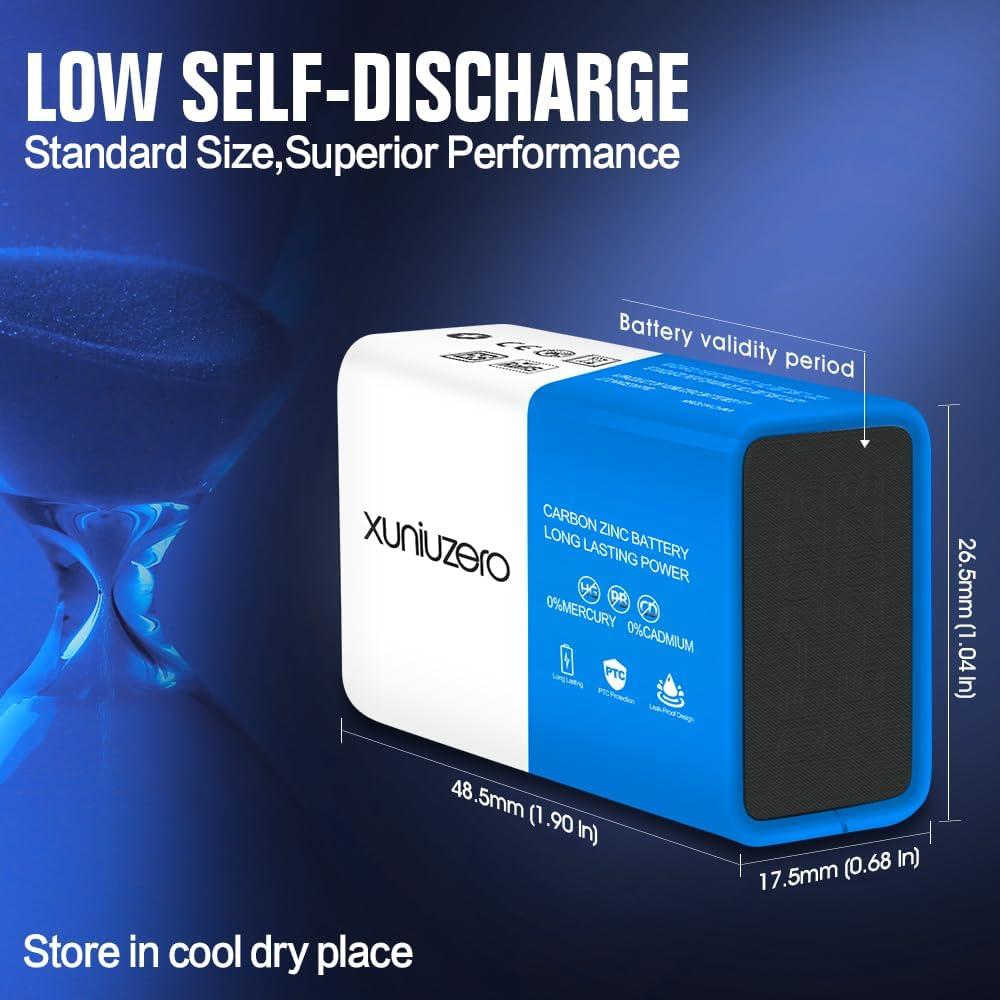 Baterías 9V XUNIUZERO 6F22 Cuadradas Duraderas - Paquete de 4