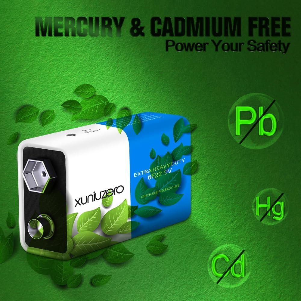 Baterías 9V XUNIUZERO 6F22 Cuadradas Duraderas - Paquete de 4