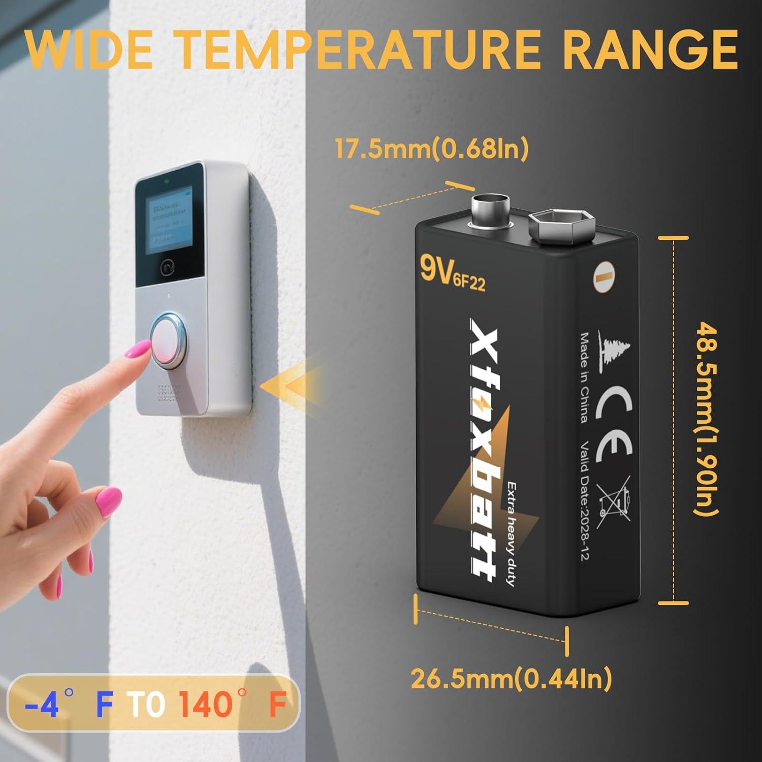 Baterías 9V Carbono XFOXBATT 6F22 Larga Duración Paquete 4