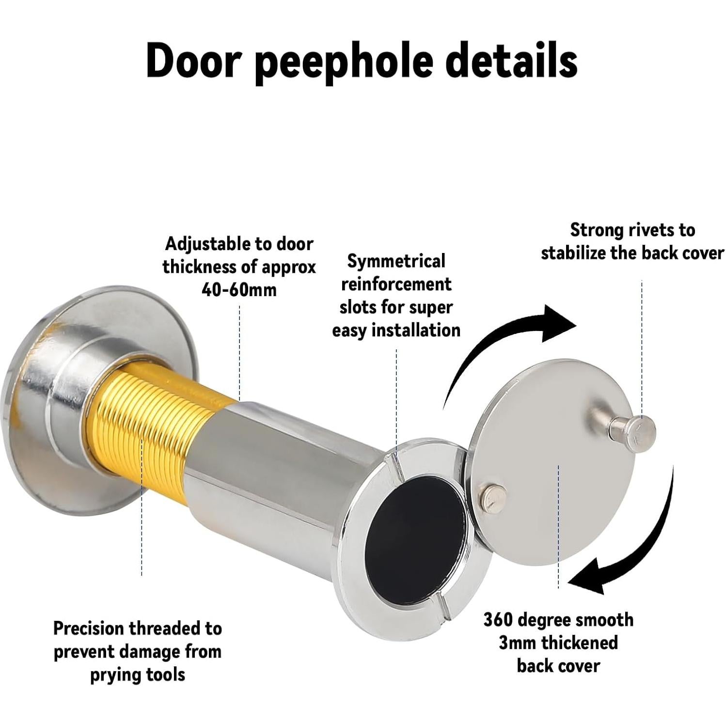 Mirilla de Puerta TZJOA 220 Grados con Kit de Broca Plata