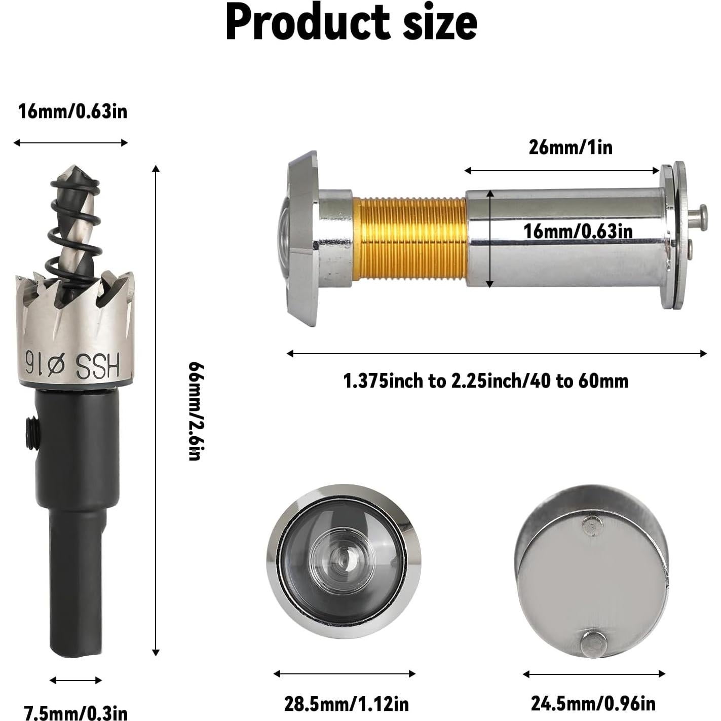 Mirilla de Puerta TZJOA 220 Grados con Kit de Broca Plata