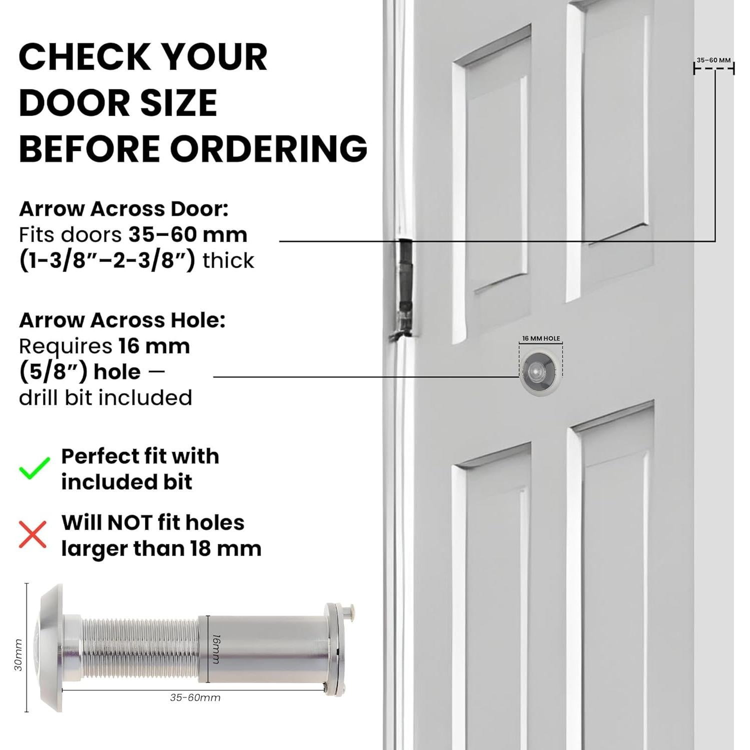 Mirilla para Puerta MomsUnited - Visor Negro Mate 200° - Paquete de 3