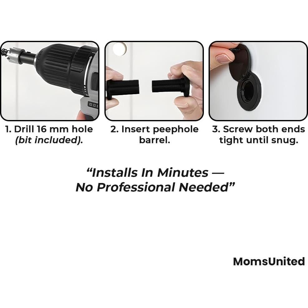 Mirilla para Puerta MomsUnited - Visor Negro Mate 200° - Paquete de 3