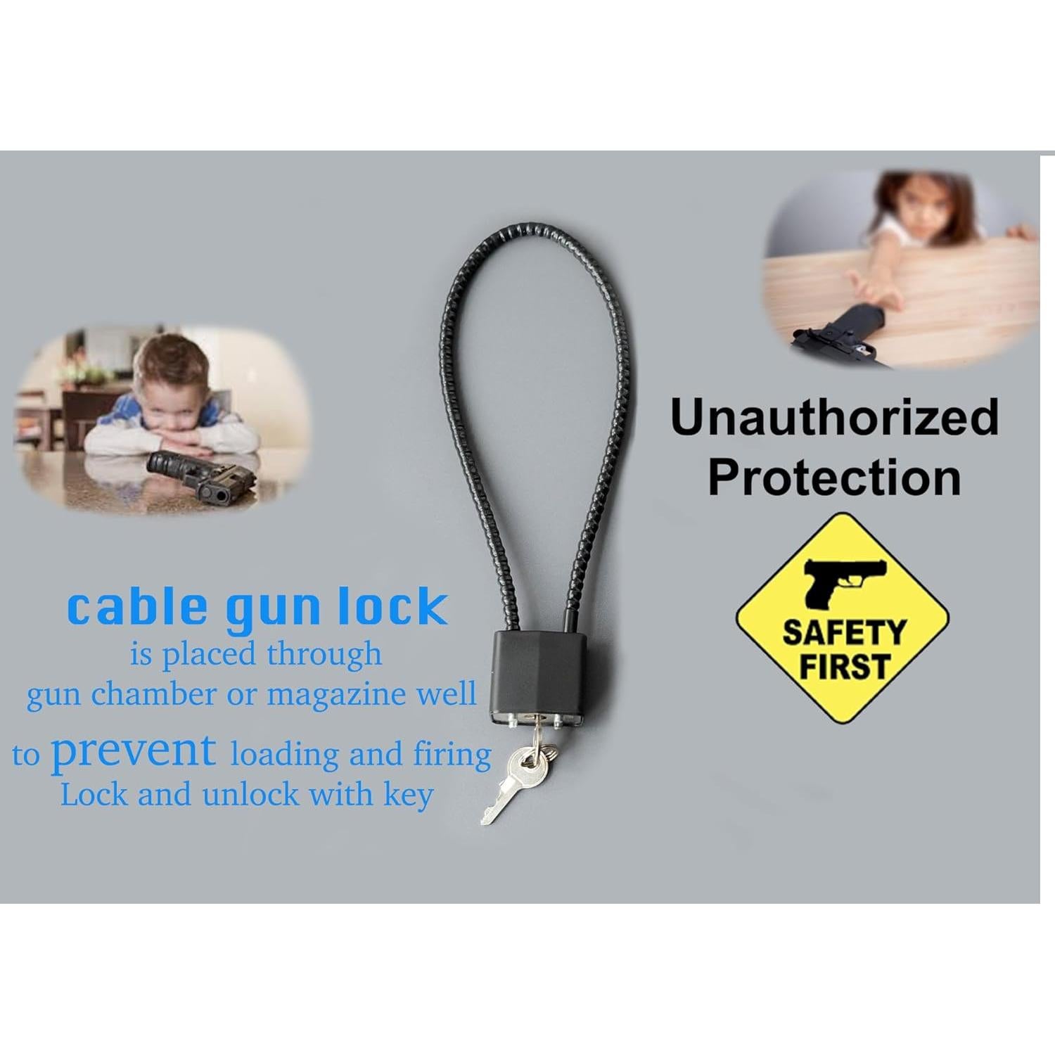 Cable Gun Locks with Keys - Keyed Different 15" Cable Gun Safe Lock for Pistols, Rifles, and Shotguns, Home and Storage Firearm Locking and Safety (RED)