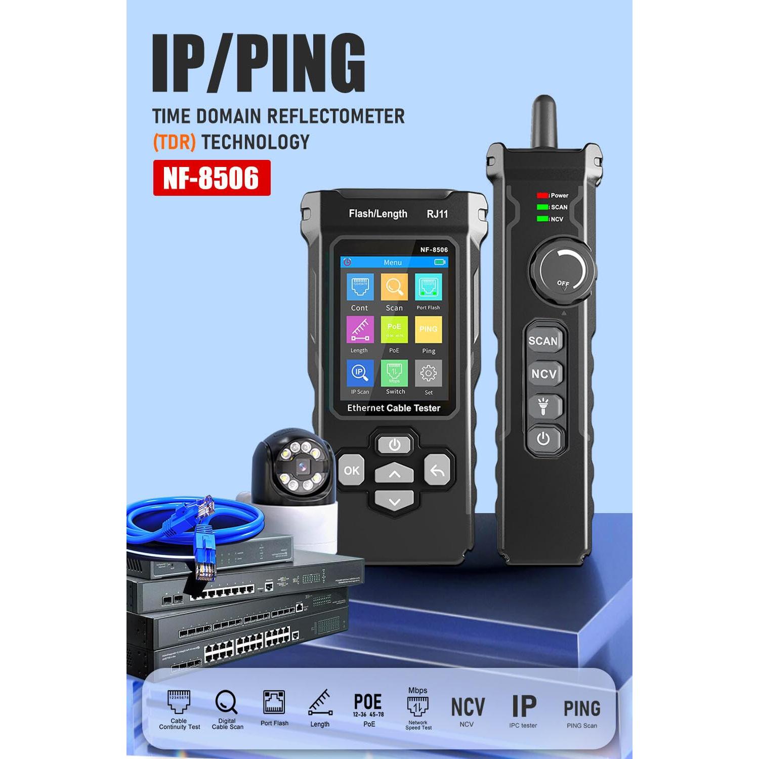 Probador de Cable de Red NF-8506 - Multifuncional, PoE, TDR