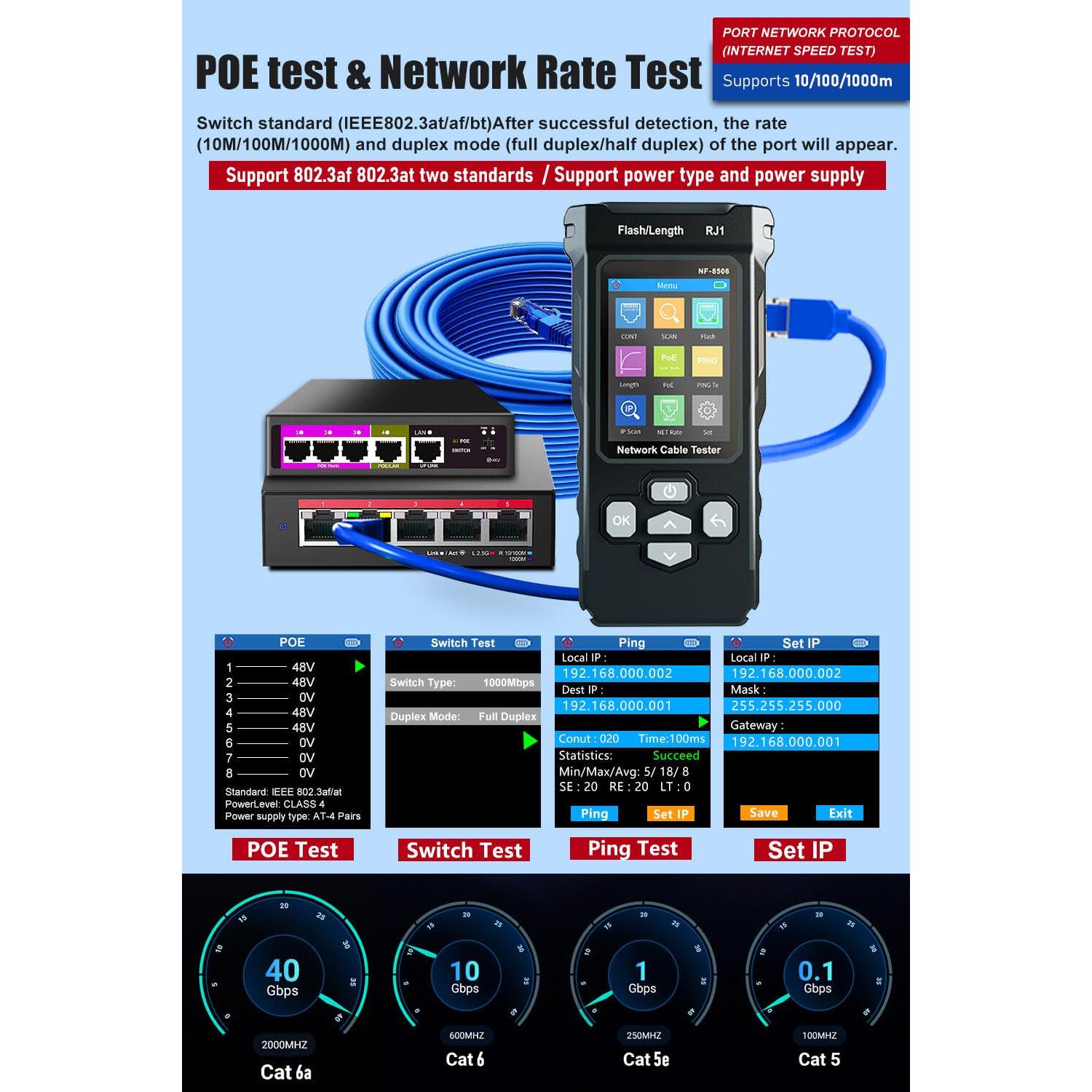 Probador de Cable de Red NF-8506 - Multifuncional, PoE, TDR