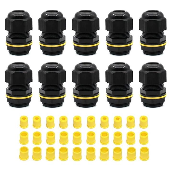 Conector de Cable M25 Tynoscco IP68 Negro 10 Pcs 4-14mm