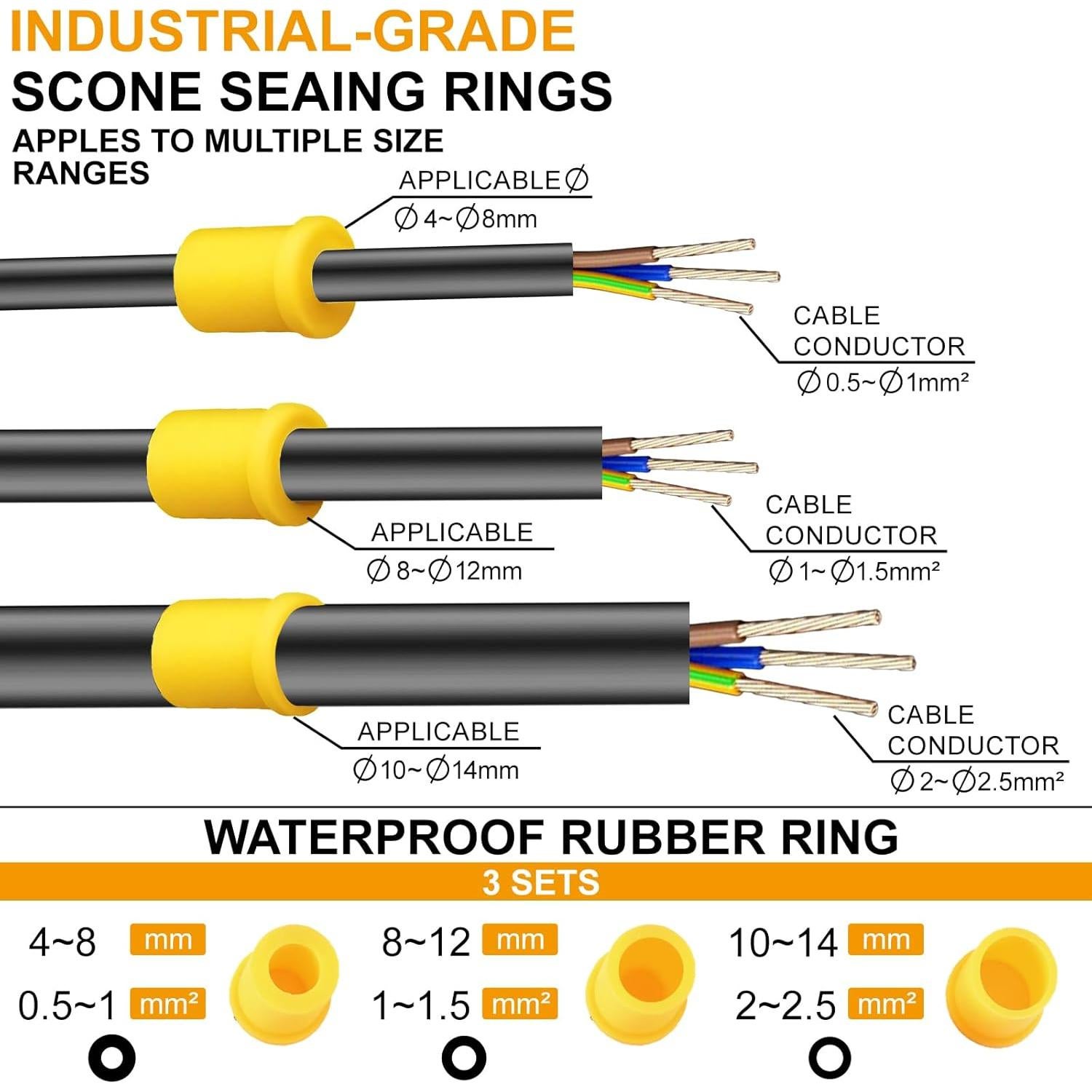 Conector de Cable M25 Tynoscco IP68 Negro 10 Pcs 4-14mm