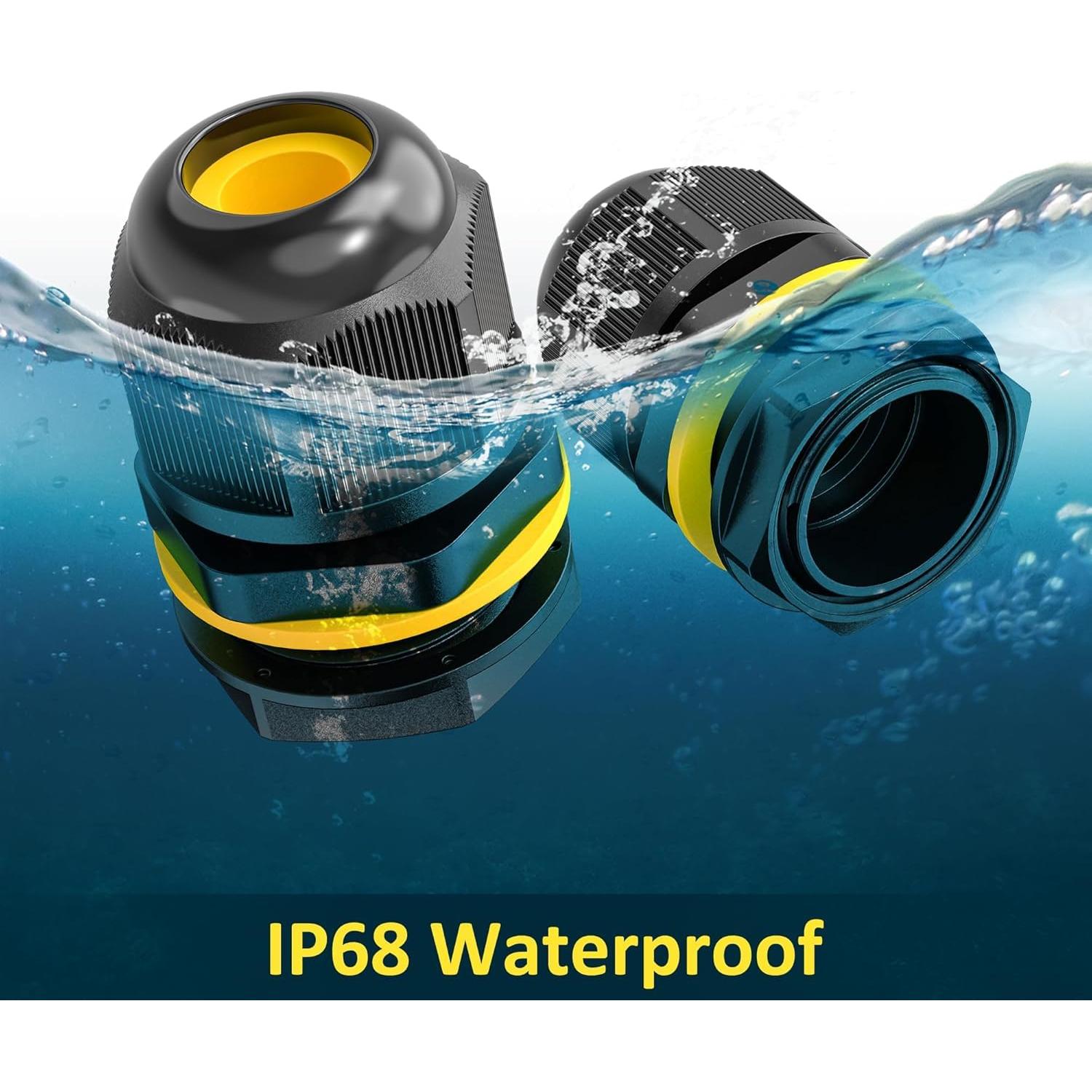 Conector de Cable M25 Tynoscco IP68 Negro 10 Pcs 4-14mm