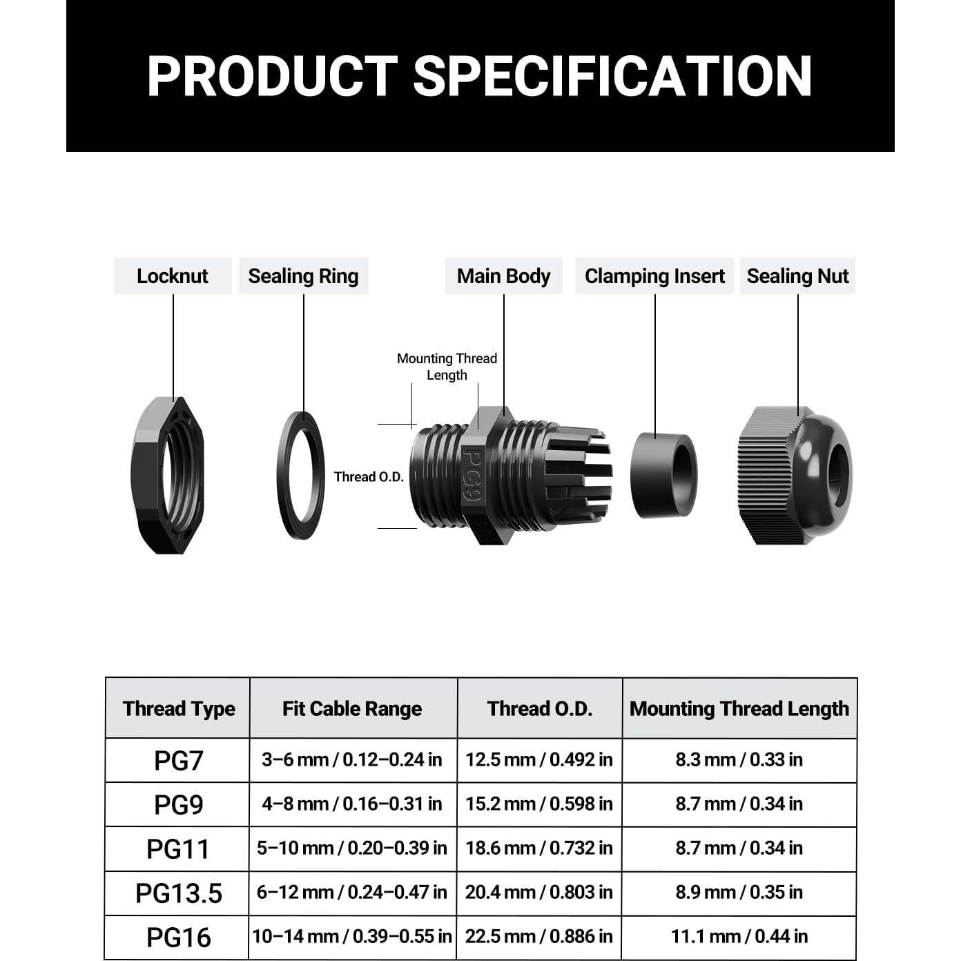 VCELINK Kit de 50 Conectores de Cable IP68 Nylon Negro