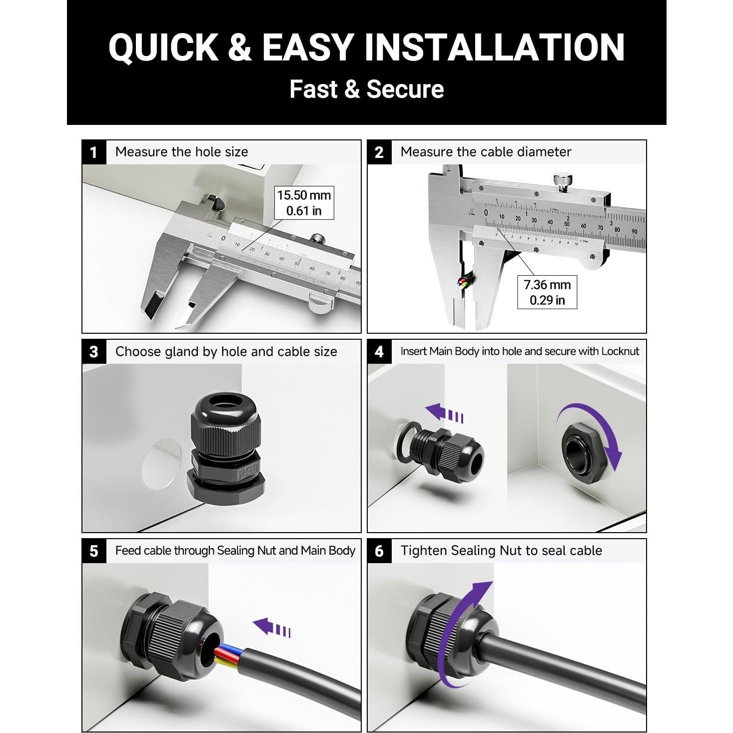 VCELINK Kit de 50 Conectores de Cable IP68 Nylon Negro