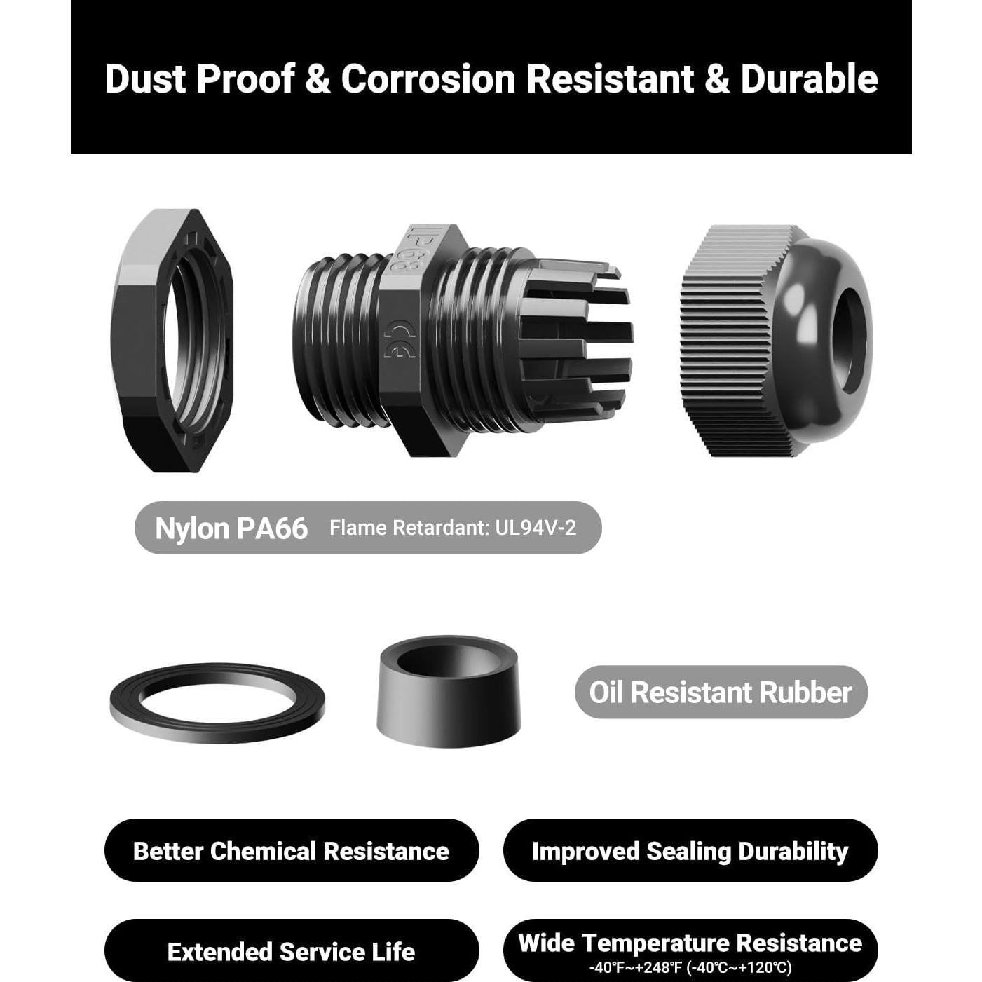 VCELINK Kit de 50 Conectores de Cable IP68 Nylon Negro