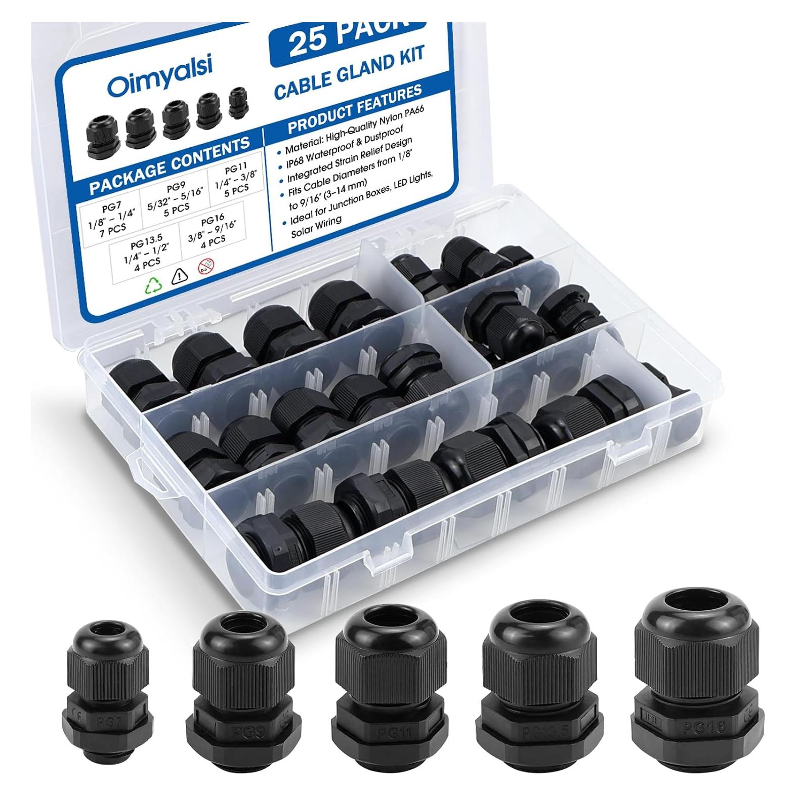 Kit de Conectores de Cable Gland Oimyalsi - 25 Piezas IP68