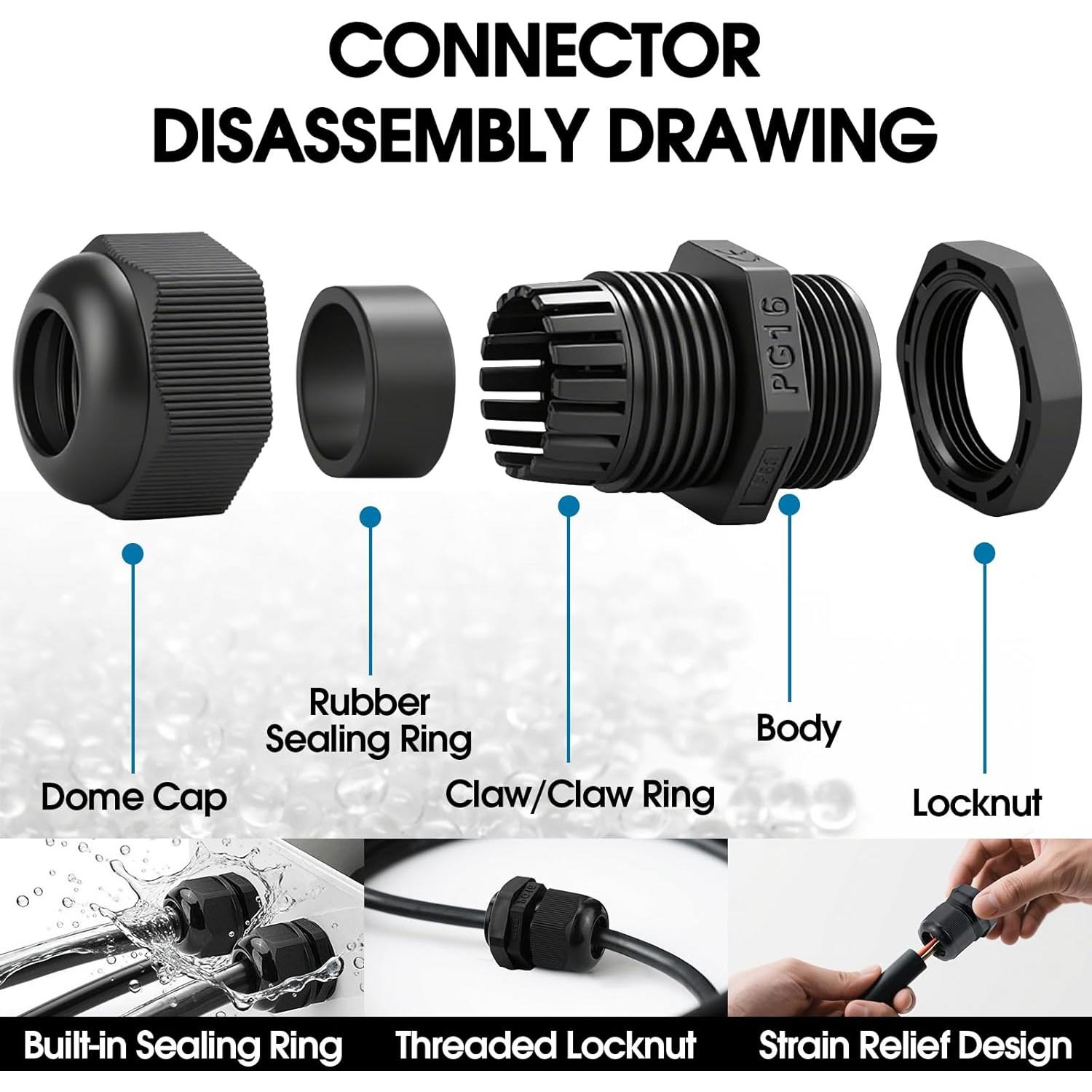 Kit de Conectores de Cable Gland Oimyalsi - 25 Piezas IP68