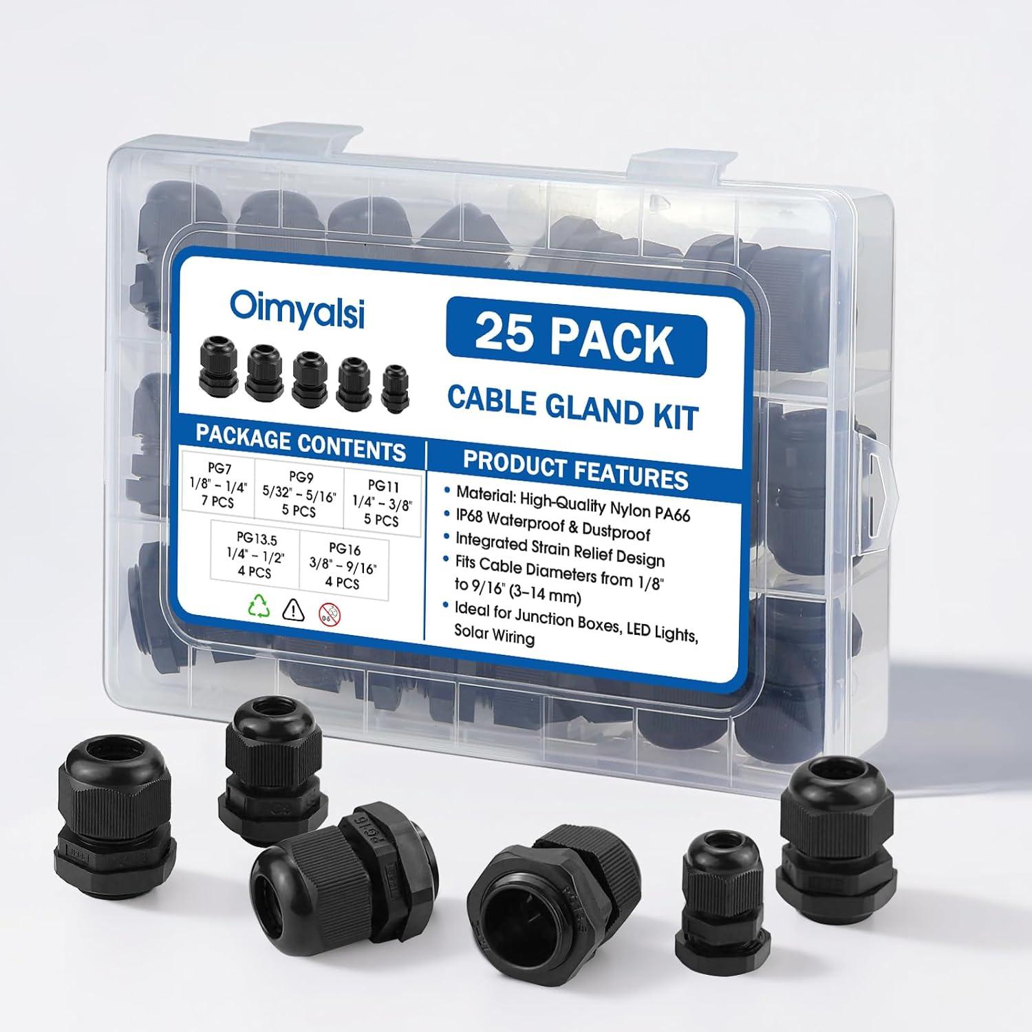 Kit de Conectores de Cable Gland Oimyalsi - 25 Piezas IP68